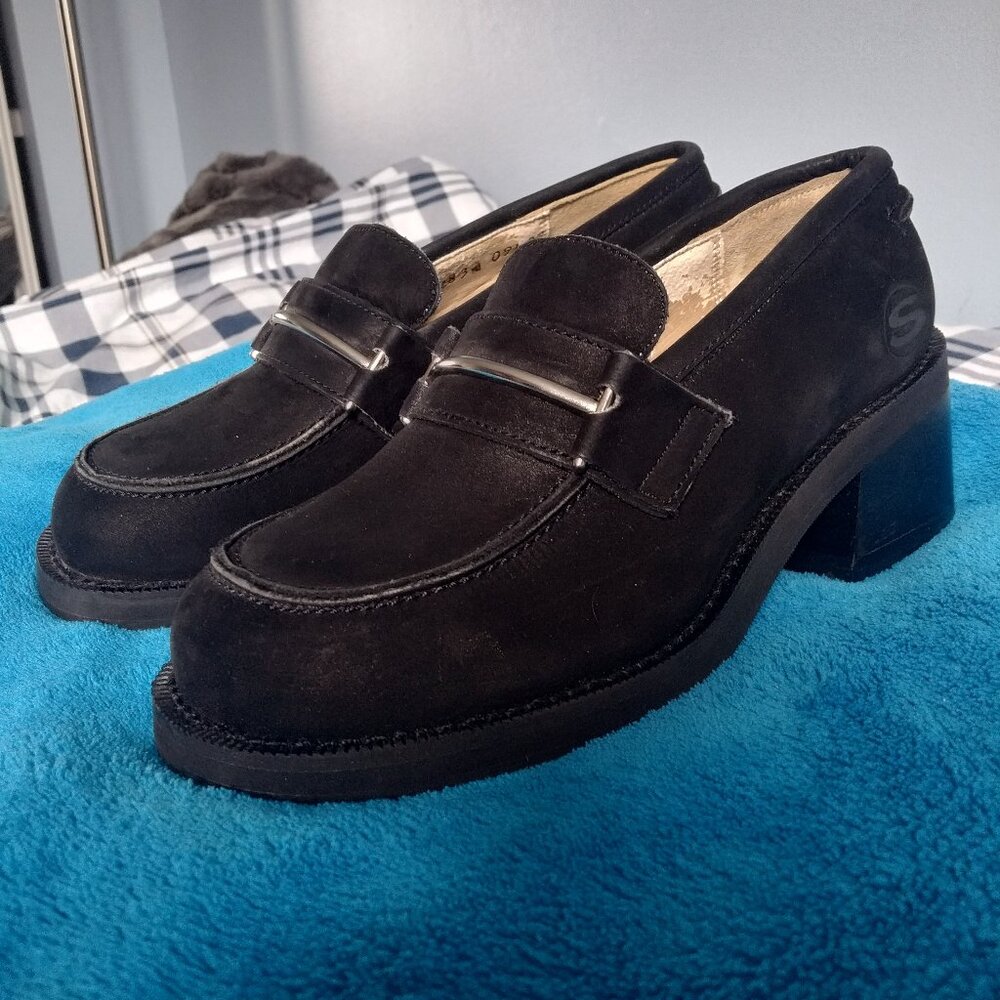 Vintage Skechers Black Chunky Heel Loafer Shoes Size 5 1/2 B